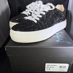 Betsey Johnson Sidny Black Rhinestone Sneakers – Size 7.5, Worn Once